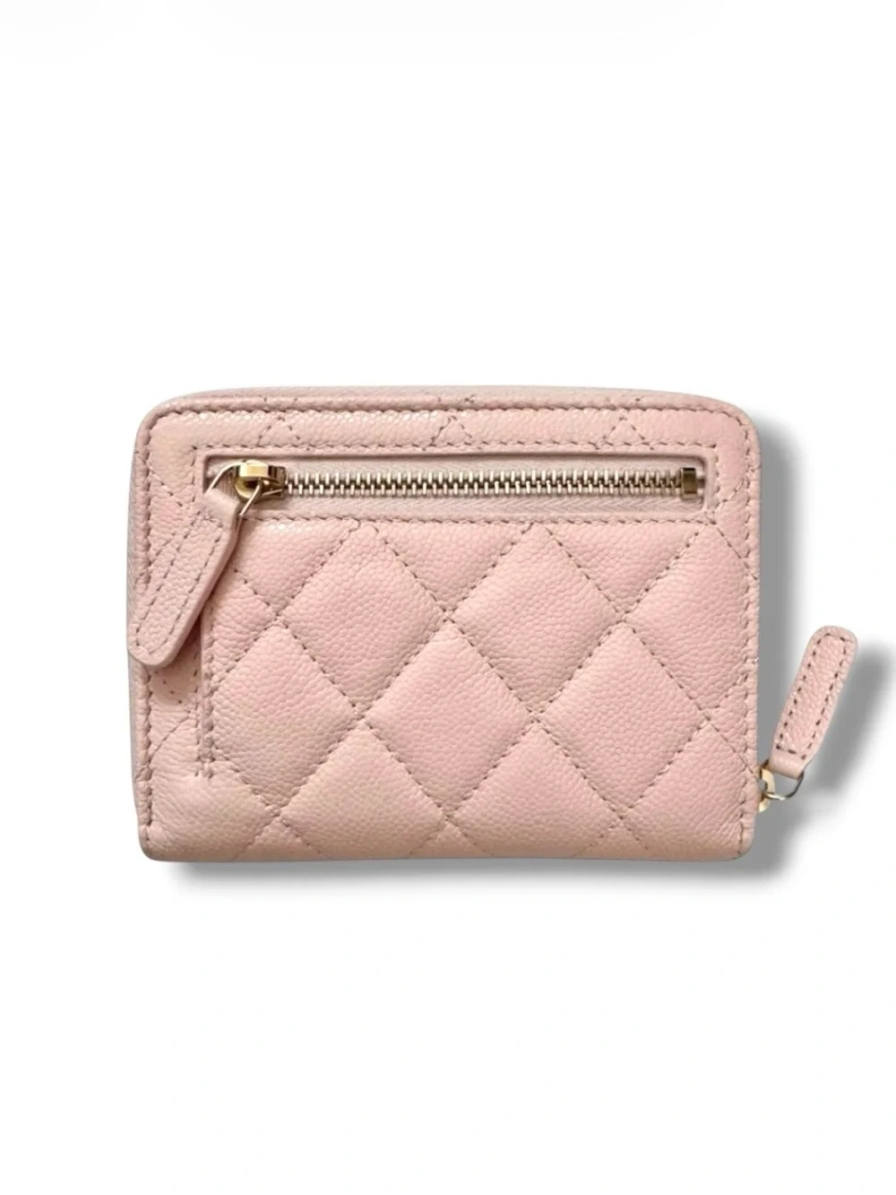 🆕🩷CHANEL LIGHT PINK Zipped Card Wallet Purse Shiny Grained Calfskin (CAVIAR) GHW